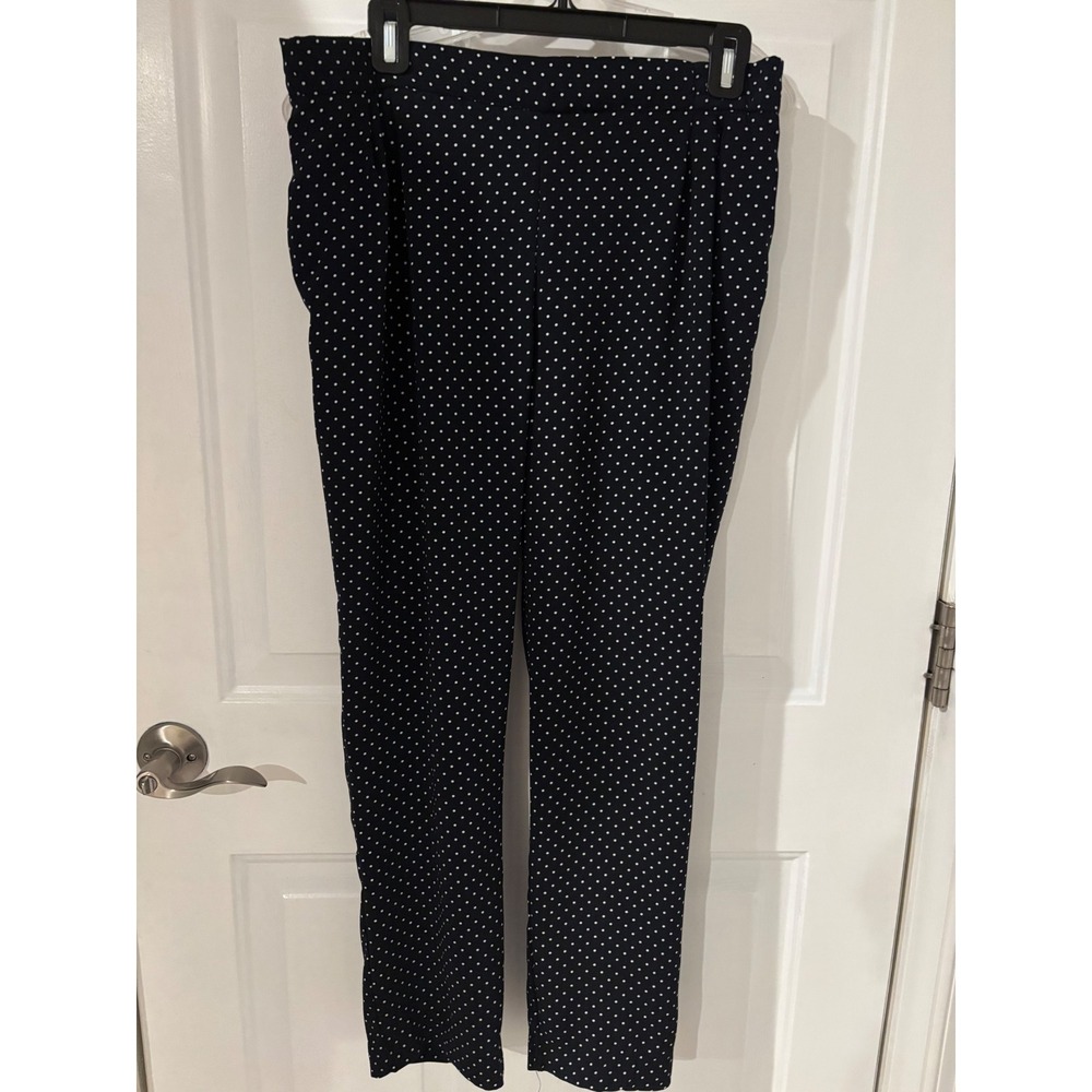 Cynthia Rowley Polka Dot Pants Elastic Waist Casual Career Navy L‎